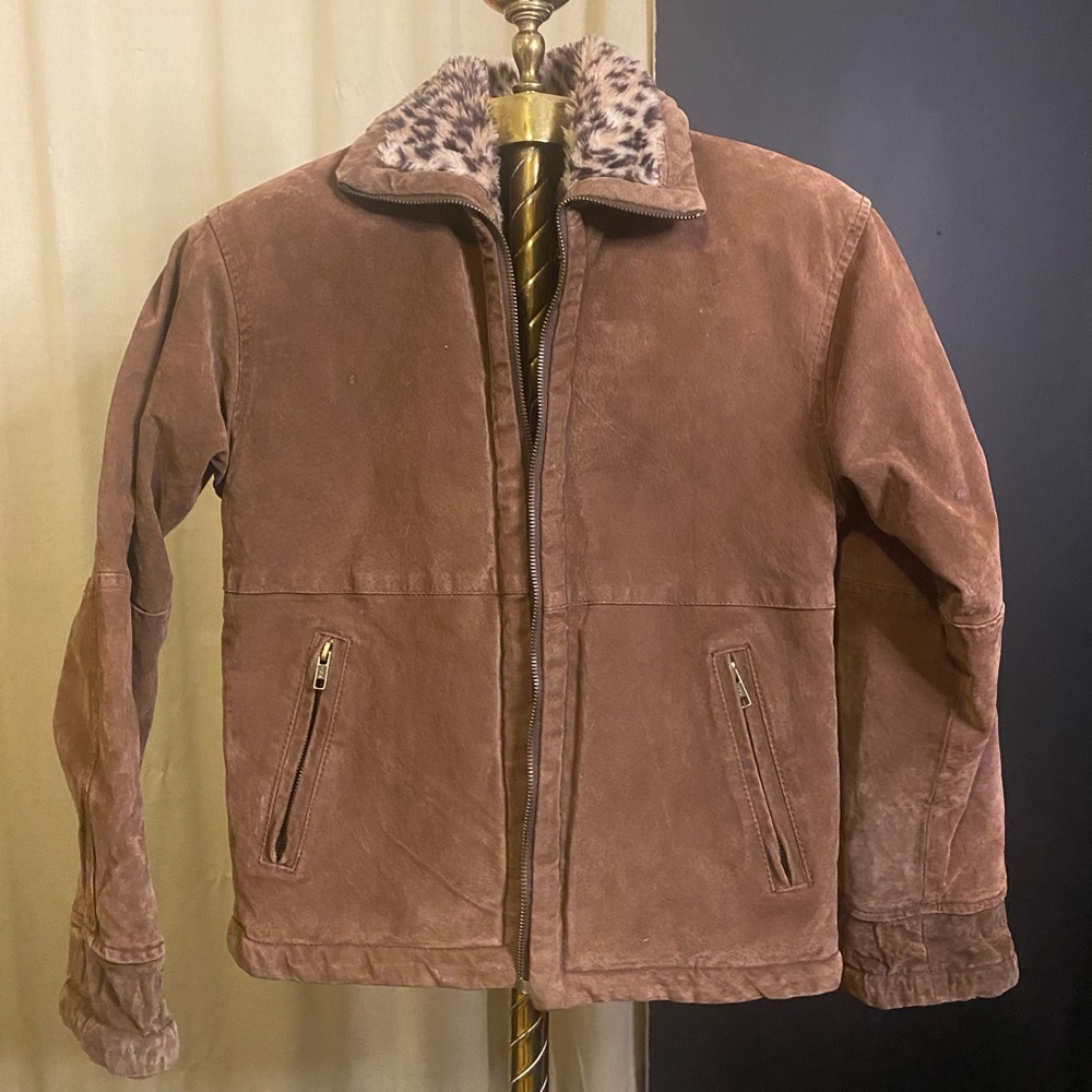 Vintage Y2K Brown Leather Cheetah Fur Lined Jacket
